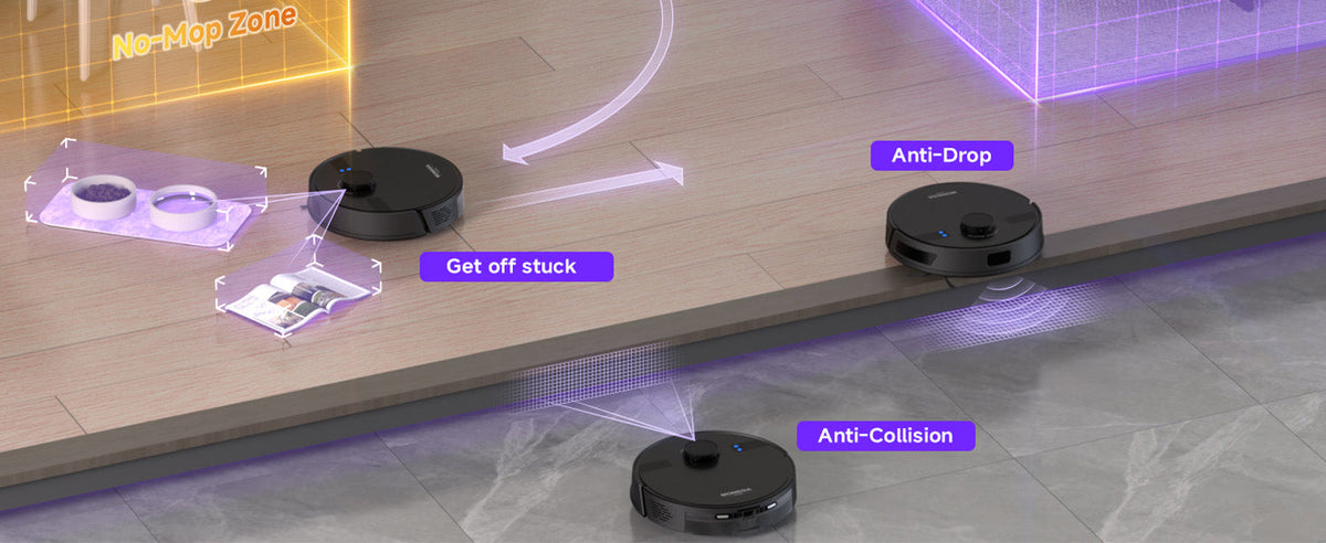 Le « quadruple bouclier » MONSGA : pourquoi cet aspirateur robot gère seul les « zones sans lavage, les chutes, les blocages et les collisions »
