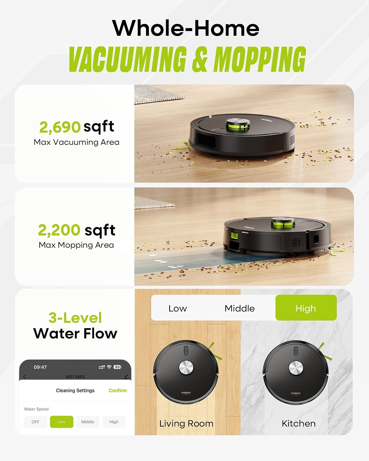 MONSGA MR7 PRO Robot Vacuum & Mop