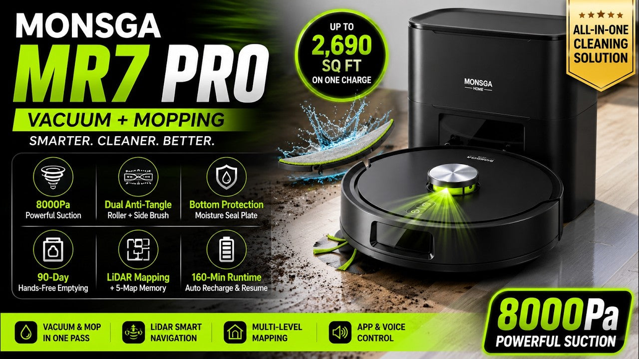 MONSGA MR7 PRO Smart Robot Vacuum with Mopping Function Full Review